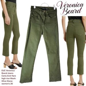Veronica Beard Jeans Carly kick flare high rise In Olive Stone Women's 26